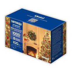 ULD-S10000-1000-DGA WARM WHITE IP20 Гирлянда светодиодная. 100м. 1000 светодиодов. Теплый белый свет. Провод зеленый. ТМ Uniel