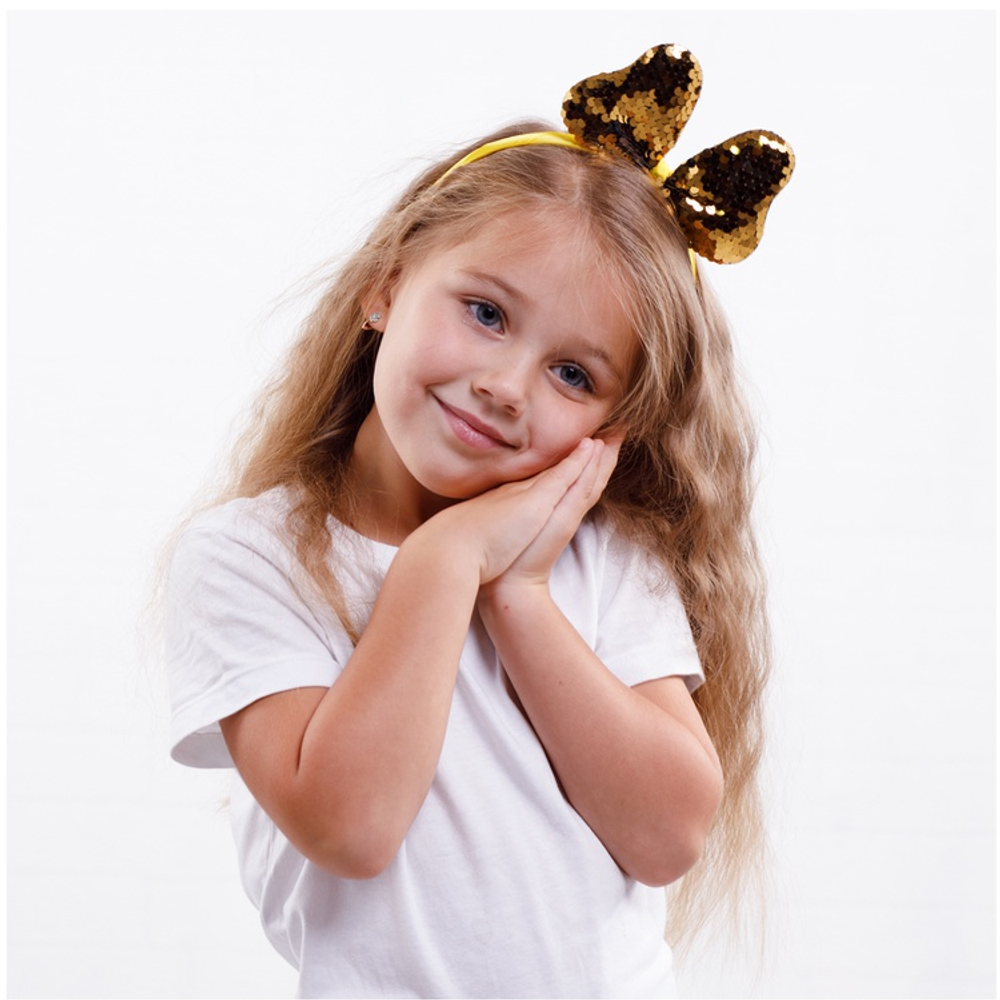 Ободок Бантик с пайетками золотой