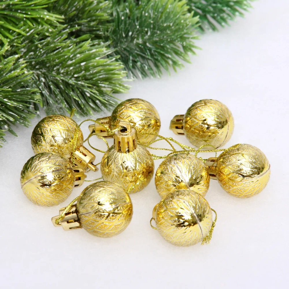 Новогодние шары 3 см (набор 9 шт) «Рельефный узор», золотой