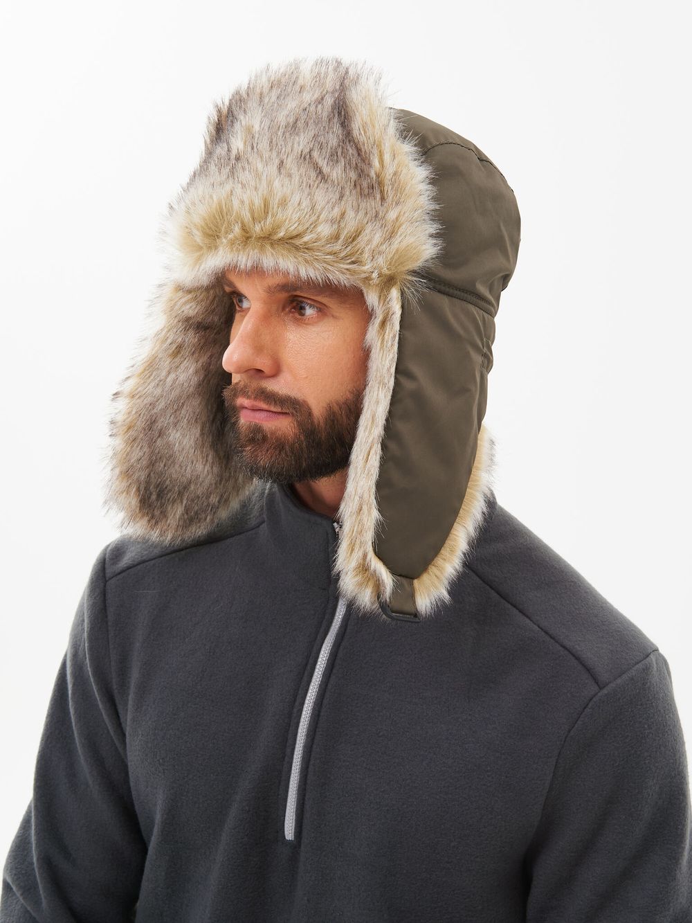 Шапка ушанка с маской Евро Волк ткань Taslan цвет Хаки