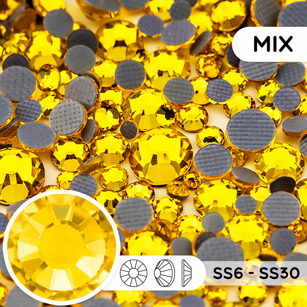 Набор страз горячей фиксации “Citrine” (микс размеров от SS6 до SS30)