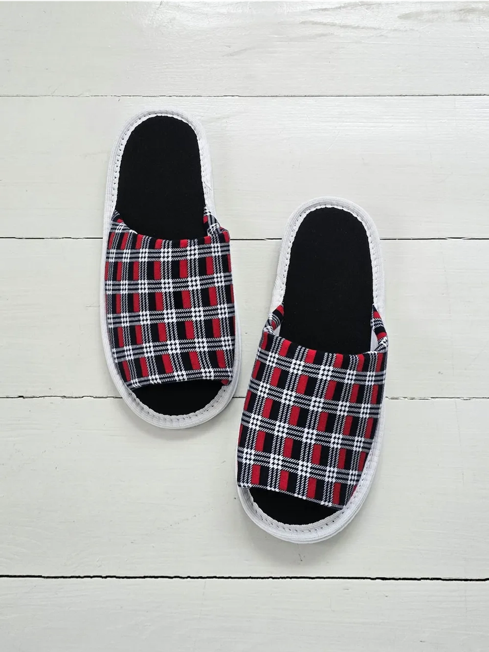 Тапочки хлопковые открытый нос "Клеточка"