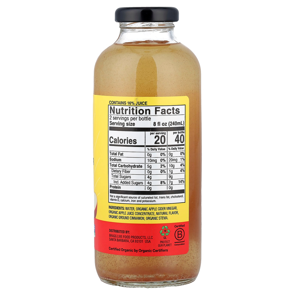 Bragg, освежающий органический яблочный уксус, со вкусом яблока и корицы, 473 мл (16 жидк. унций)