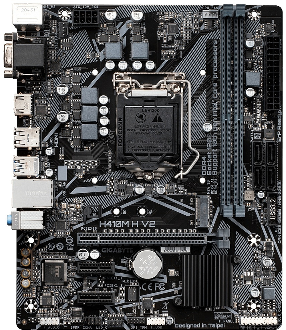 МАТЕРИНСКАЯ ПЛАТА GIGABYTE H410M-H V2, LGA1200, H410, 2XPCI-E, D-SUB+HDMI, 4XSATA, 2DDR4, MATX
