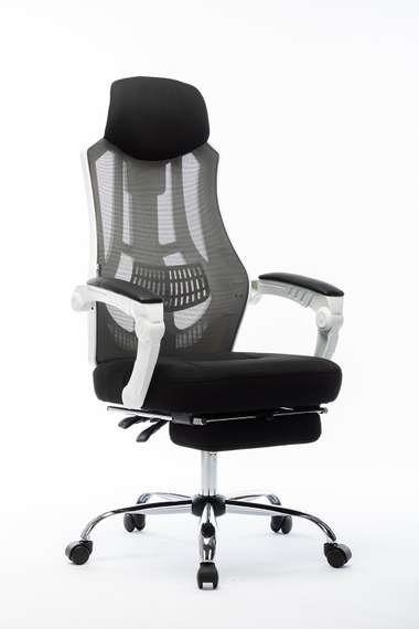 Кресло офисное  007 NEW  (black (white plastic) белый пластик  черная ткань  черная сетка