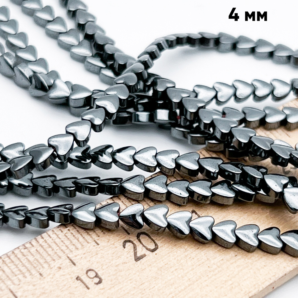 Гематит Сердце бусины (имитация), цвет черный, размер около 3,8 мм, цена за отрезок 19 см (1/2 нити)