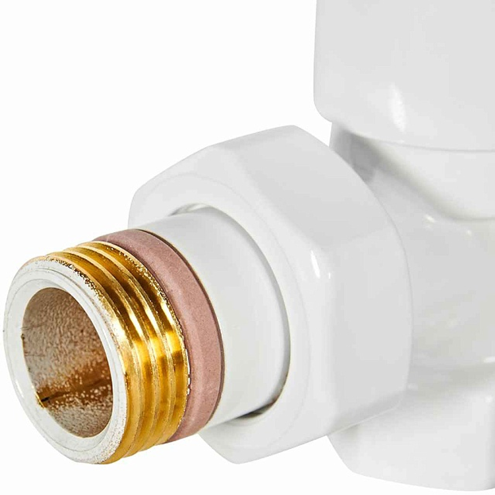 Клапан балансировочный угловой STOUT Design - 1/2" (ВР/НР-американка, PN10, Tmax 120°C, EPTF уплотнение, цвет белый)