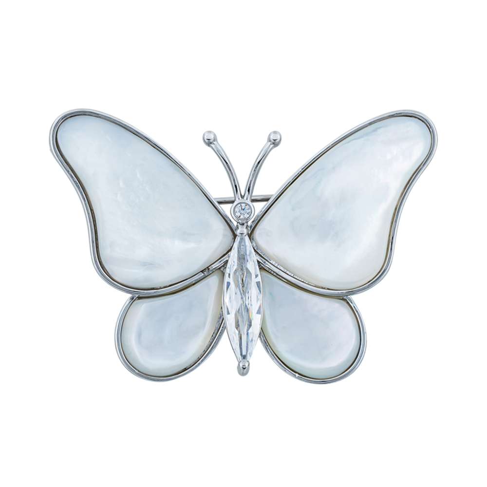 Брошь Fiore Luna Бабочка Zircon + natural shell XR06424F S