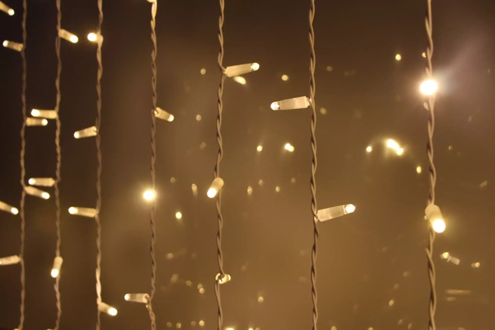 Светодиодный занавес 1000 теплых белых LED ламп, 2*6 м., статика, белый провод ПВХ, Teamprof (TPF-C2*6-CW/WW)