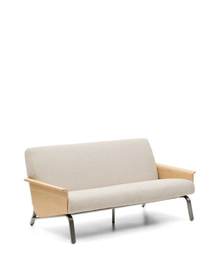 2-местный диван Amsen бежевый с подлокотниками из шпона дуба