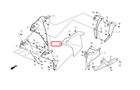 64430-KPP-T00ZN. COWL, L. MIDDLE, WOL Black NH-1 (NH1), Honda CBR125-150-250R/RA 2011-Up