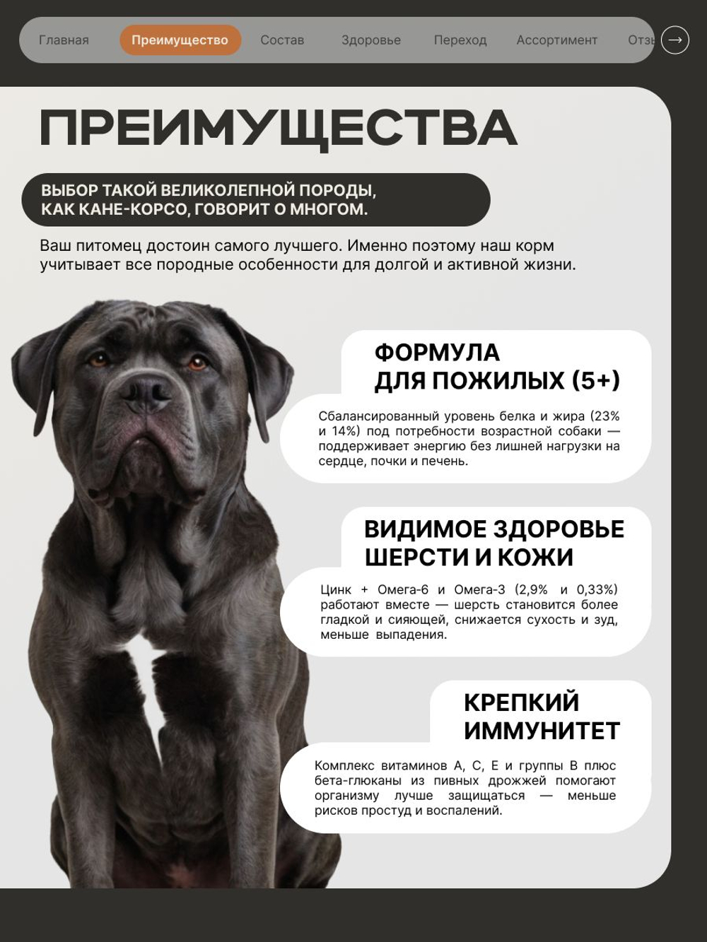 Корм сухой для пожилых собак породы Кане-корсо старше 5 лет, с индейкой, 12 кг, QUATTRO