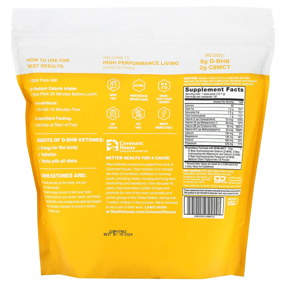 Real Ketones, Elevate, лимон, 30 пакетиков со смесью для приготовления напитка, по 12,7 г (0,45 унции)