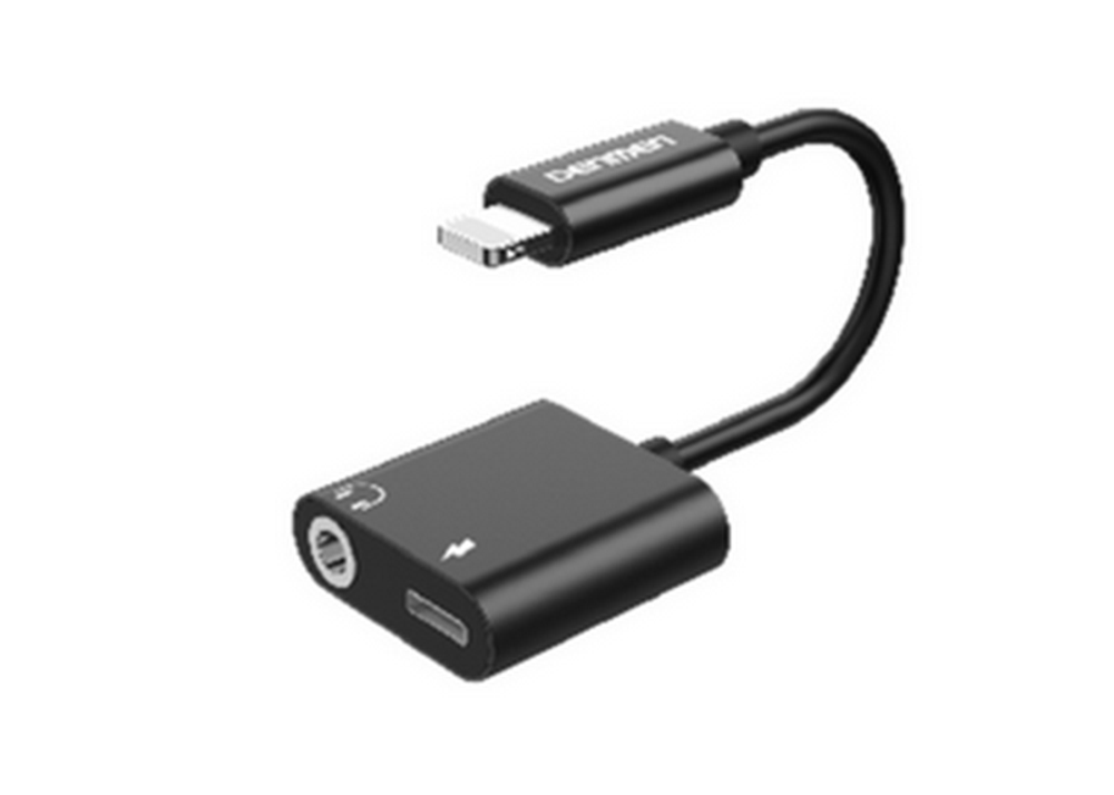 Переходник DENMEN DU08 Lightning - Lightning + Aux 3.5 (черный)