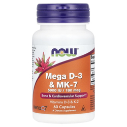 Now Foods Mega D-3 (5000IU) & MK-7 60 capsules, Витамины Д3 и К2 (МК-7)