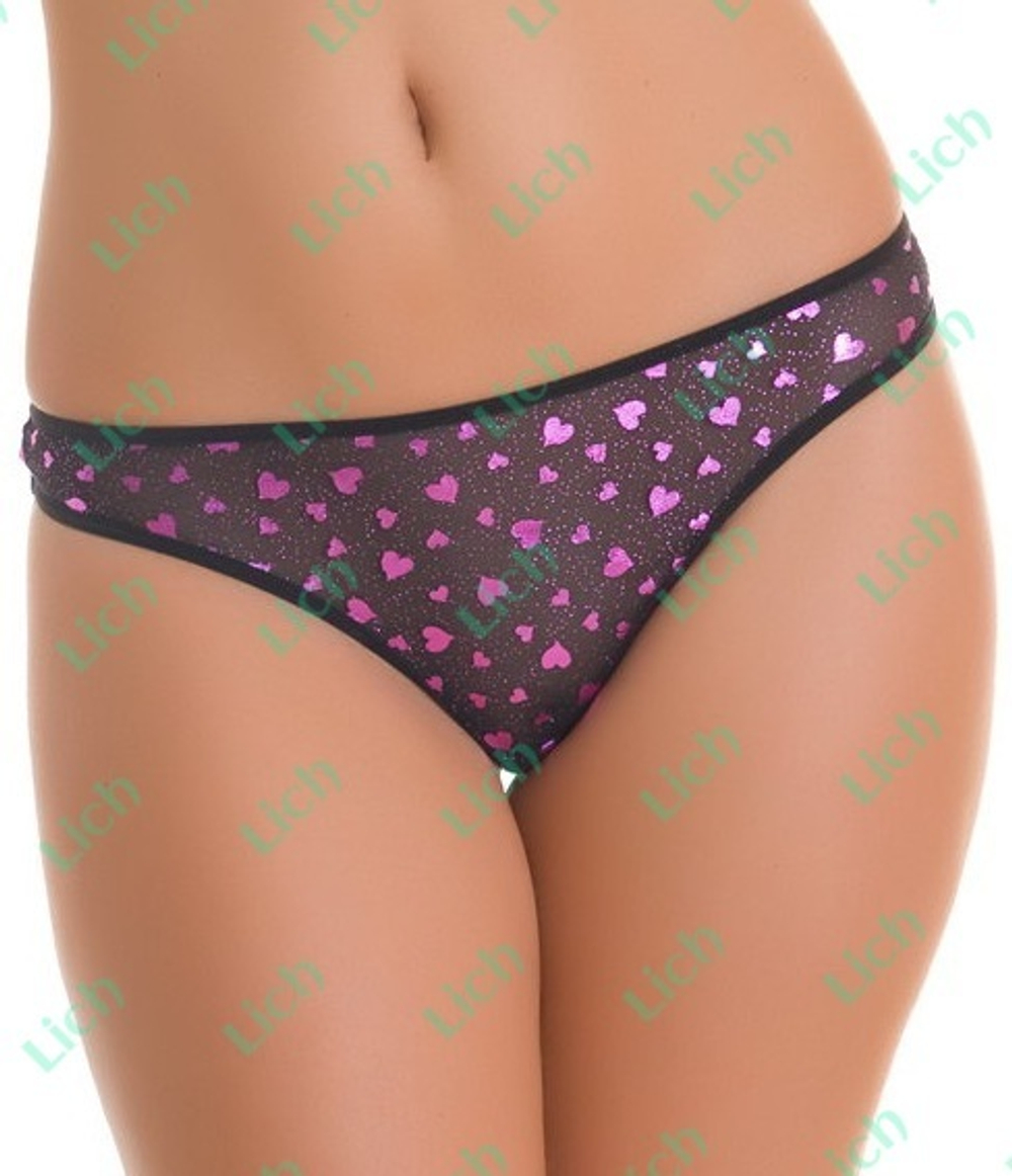 Черно-розовые стринги с сердечками