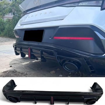 Диффузор заднего бампера с LED-лампой Hyundai Elantra 2023+ (тип 4) чёрный глянец