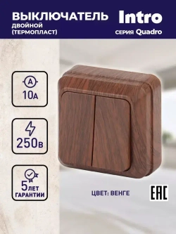 Выключатель Intro Quadro 2-104-10 двухклавишный 10А-250В IP20 ОУ венге