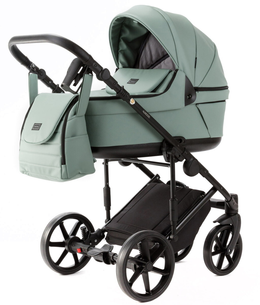 Детская коляска Adamex Locco Light Deluxe 2 в 1 LL-SA20 (СЕРО-ЗЕЛЕН. КОЖА)