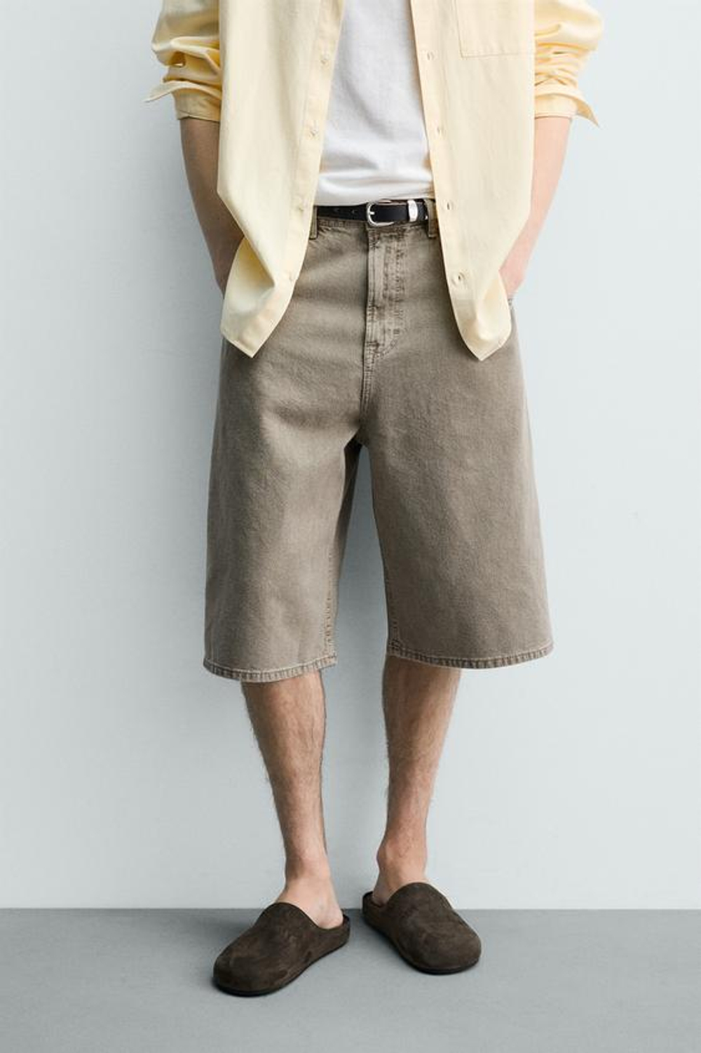 ZARA ДЖИНСОВЫЕ ШОРТЫ BALLOON FIT ИЗ РЕЛЬЕФНОЙ ТКАНИ, ХАКИ