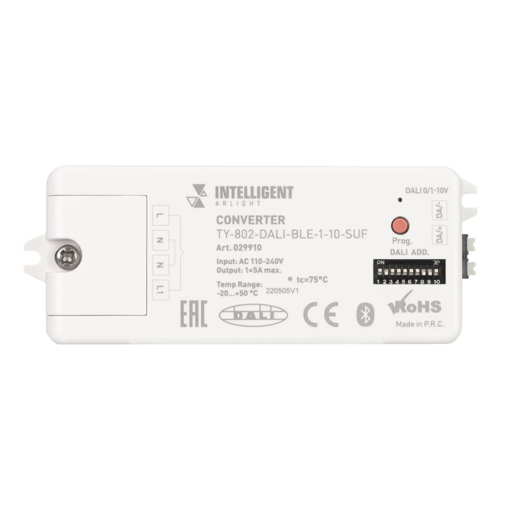 INTELLIGENT ARLIGHT Конвертер TY-802-DALI-BLE-1-10-SUF (230V, 10A, DALI, 0-10V) (IARL, IP20 Пластик, 3 года) 029910