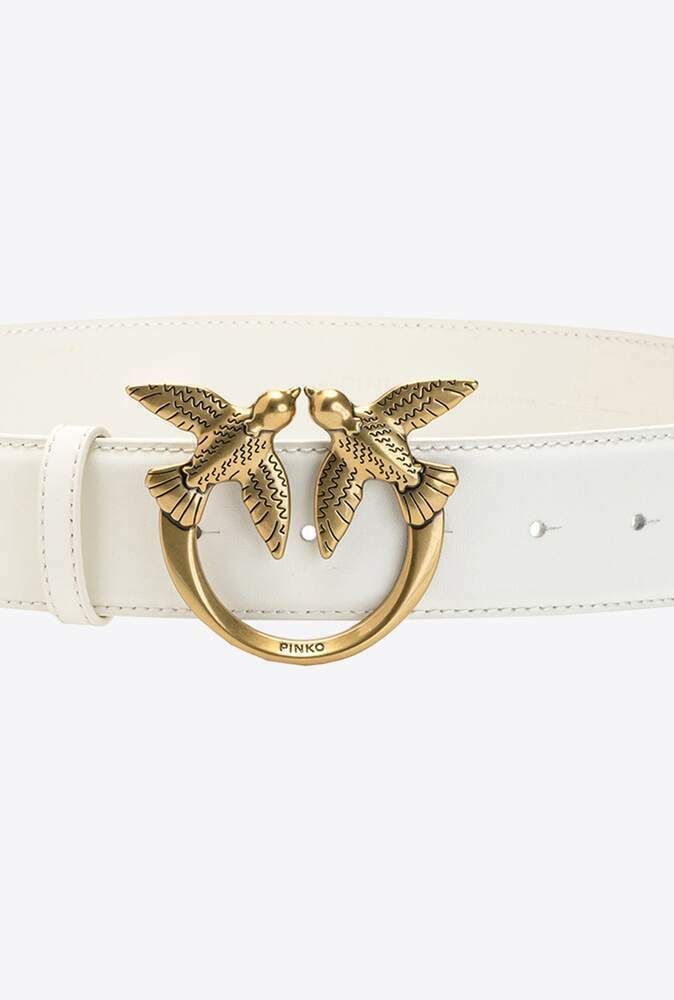 LOVE BIRDS LEATHER BELT - white–gold / M (95 см)- M (95 см)