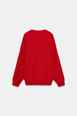 ZARA СВИТЕР С ГЛУБОКИМ ВЫРЕЗОМ, КРАСНЫЙ