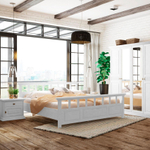 Двуспальная кровать 140х200 см Минск белая, из массива сосны в классическом стиле, с изголовьем, на ножках