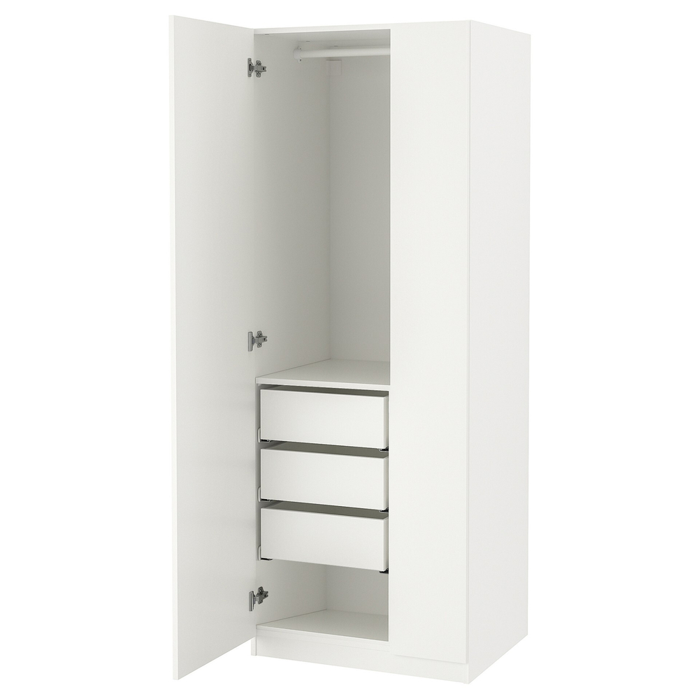 Распашной шкаф PAX FORSAND IKEA (двухсекционный) с 3 ящиками (белый)  90*45*260