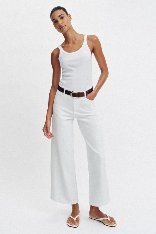 ZARA ДЖИНСЫ WIDE LEG УКОРОЧЕННЫЕ С ВЫСОКОЙ ПОСАДКОЙ И РЕМНЕМ, БЕЛЫЙ