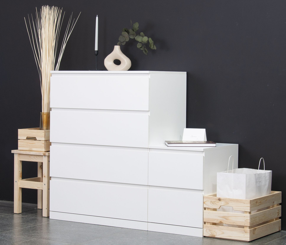 Тумба прикроватная 40х48х54, Марм, напольная, с 2 ящиками для одежды со скосами, без ручек в скандинавском стиле, белый, Dipriz