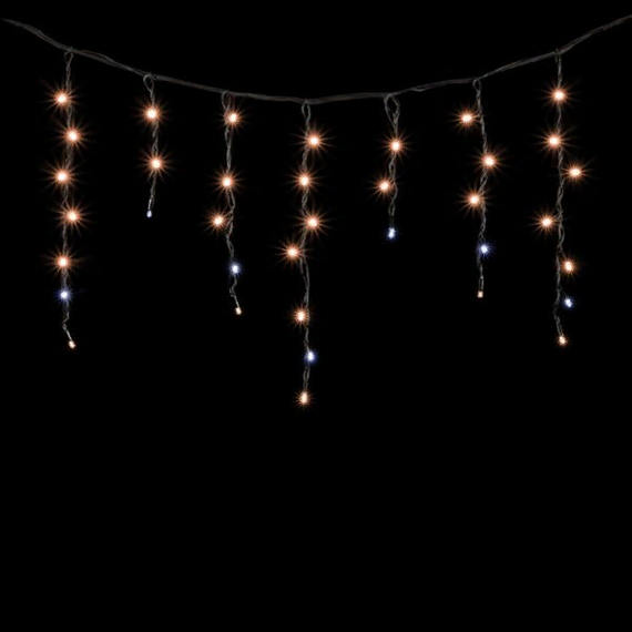 Светодиодная бахрома с колпачком 3,1*0,5 м., 120 экстра теплых белых LED ламп, мерцание, каучуковый черный провод, LTC (LL120BLW-1-2EWW)