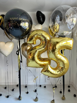 Воздушные шары на юбилей 25 лет золото/черный №3739