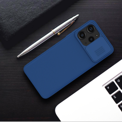 Чехол синего цвета с защитной шторкой для задней камеры от Nillkin для Xiaomi Redmi 12 4G, Note 12R 5G и Poco M6 Pro 5G, серия CamShield Case