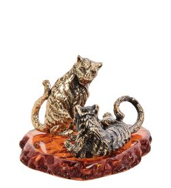Народные промыслы AM-3180 Фигурка «Тигр с тигрицей» (латунь, янтарь)