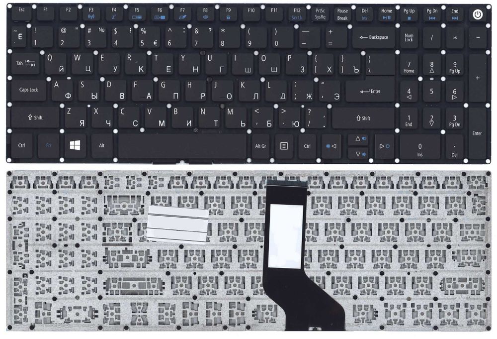 Клавиатура для ноутбука Acer Aspire E5-573 Series, Плоский Enter, черная, без рамки.