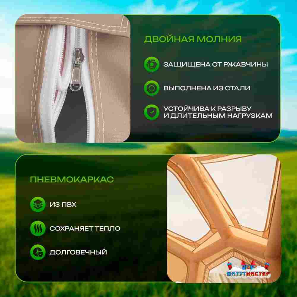 Пневмокаркасная палатка «Летний Уют» 3,8×3,8×2,5 м — семейная, кемпинговая из ПВХ