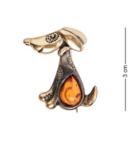 AM-2534 Брошь «Собака Гаф» (латунь, янтарь)