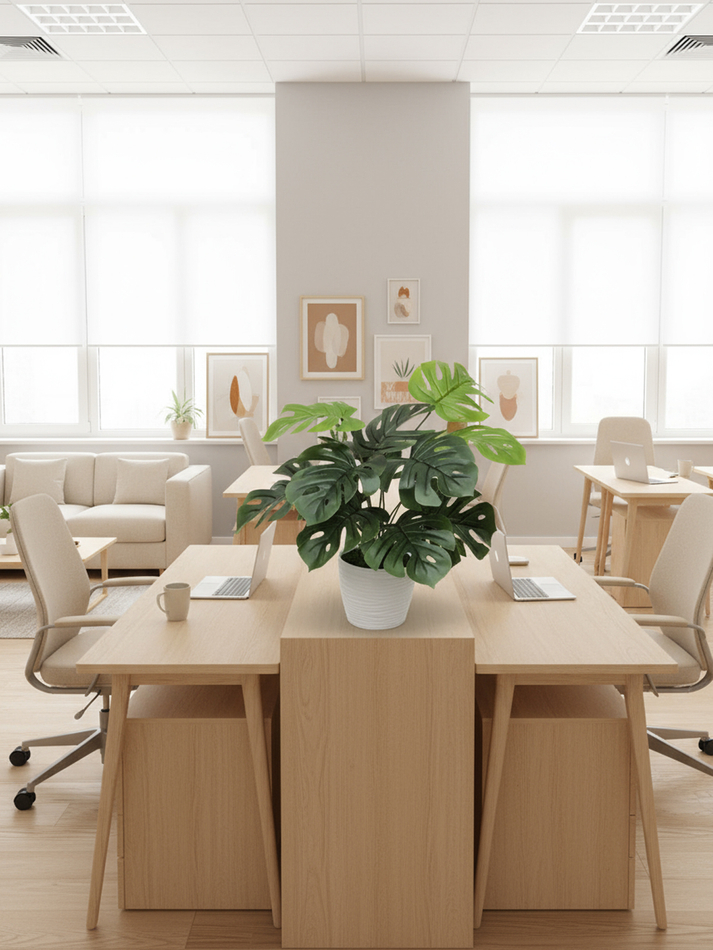 Искусственный куст Монстера 50см в кашпо для украшения дома, офиса