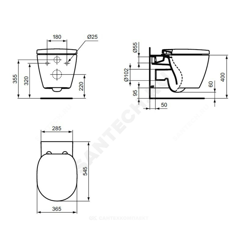 Унитаз подвесной горизонтальный выпуск без сиденья CONNECT AquaBlade Ideal Standard E047901