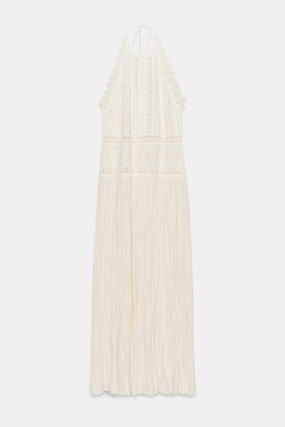 ZARA ПЛАТЬЕ МИДИ С КРУЖЕВОМ — ZW COLLECTION, ЭКРЮ