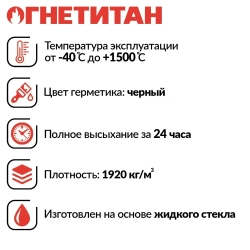 Герметик для печей и каминов ОГНЕТИТАН-1500 высокотемпературный огнеупорный 1кг, черный