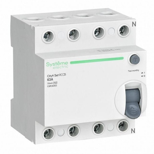 УЗО City9 Set электромеханическое 63А 30мА тип AC 4П Systeme Electric (ВДТ) C9R36463