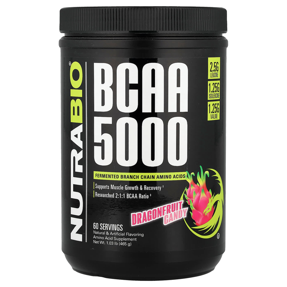 NutraBio, BCAA 5000, конфеты из драконьего фрукта, 465 г (1,03 фунта)