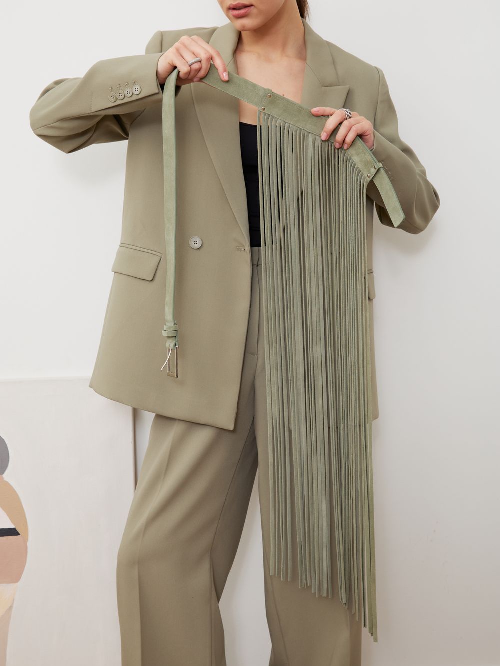 БАЗОВЫЙ РЕМЕНЬ-ТРАНСФОРМЕР С БАХРОМОЙ ЗАМША ФИСТАШКОВЫЙ