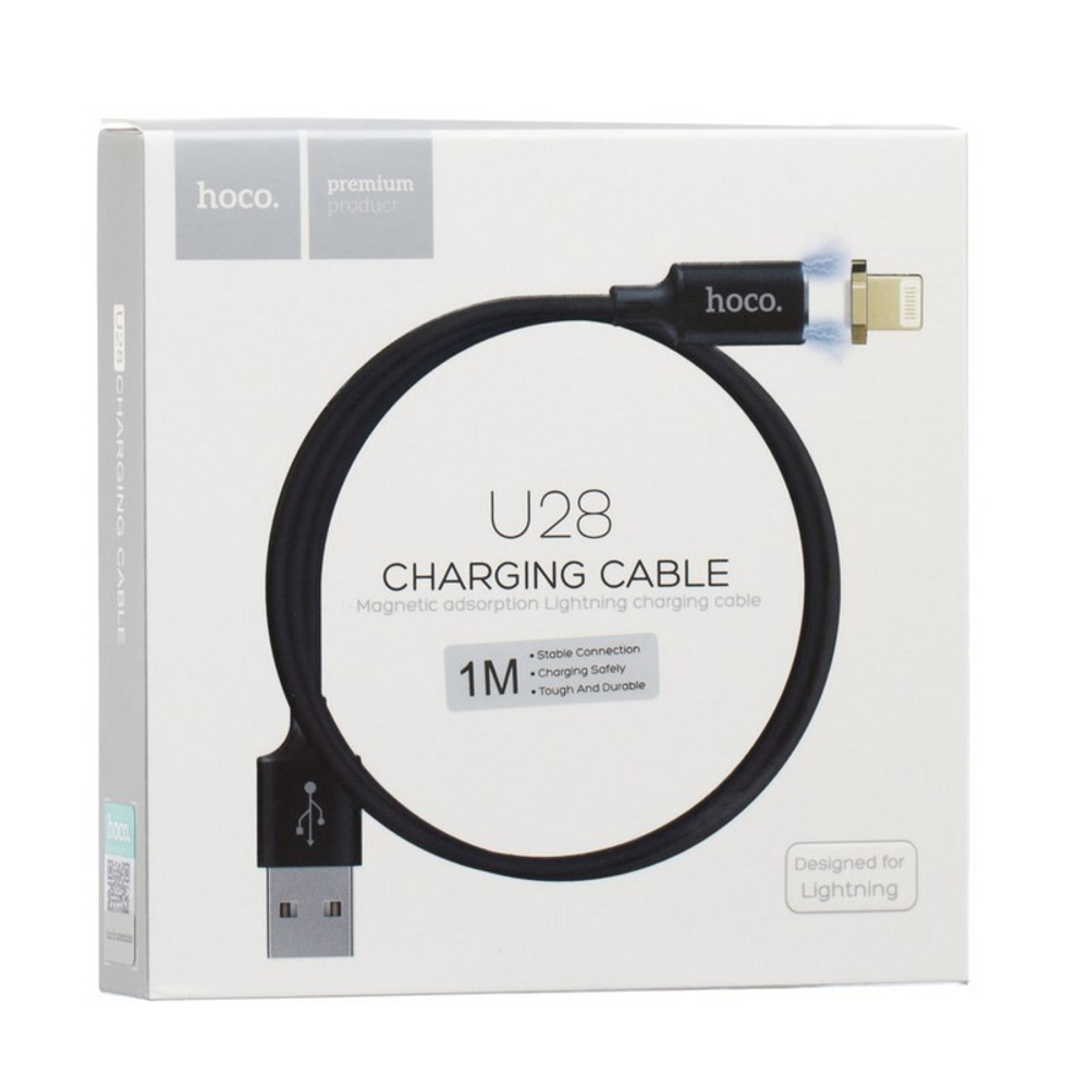 Кабель USB - Lightning HOCO U28 Magnetic (черный) 1м