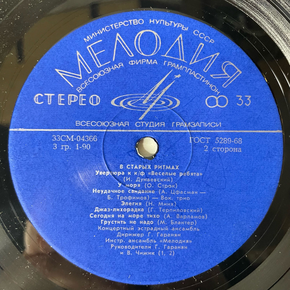 Винтажная виниловая пластинка LP Ансамбль Мелодия, В Старых Ритмах (СССР 1973)