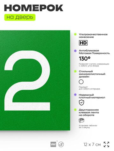 Номер на дверь 122, табличка на дверь для офиса, квартиры, кабинета, аудитории, склада, зеленая 120х70 мм, Айдентика Технолоджи