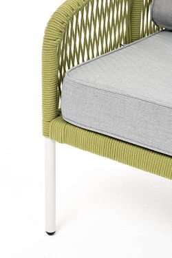 "Канны" диван 2-местный плетеный из роупа, каркас алюминий светло-серый (RAL7035) муар, роуп салатовый меланж круглый, ткань светло-серая