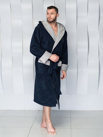 Халат мужской STEVEN с капюшоном Синий/серый "Polens"